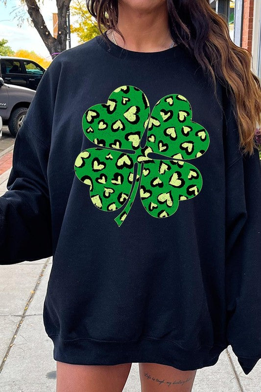 Four Leaf Clover Graphic Fleece Sweatshirt